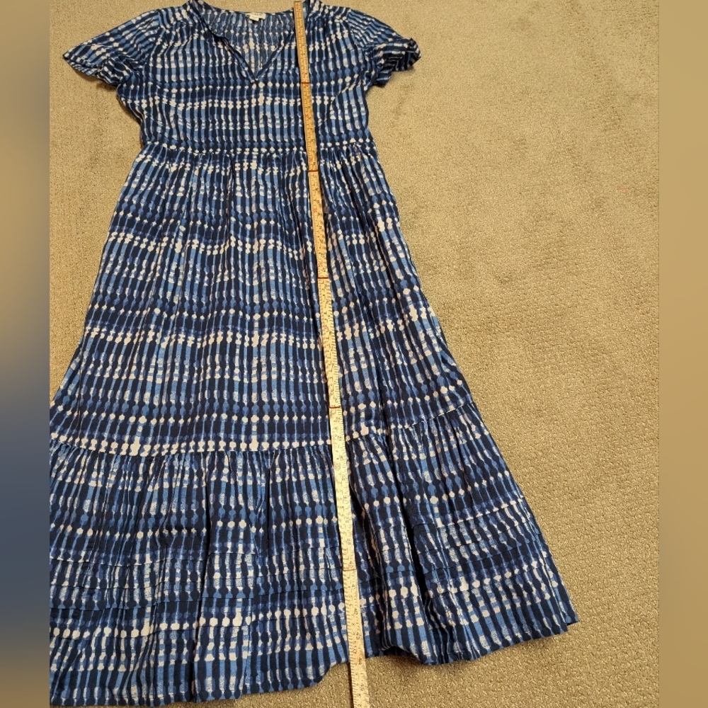 J Crew Factory Tie Dye Blue White Tiered Midi Dress 100% Cotton Pocket Sz 6 Belt - Picture 6 of 16